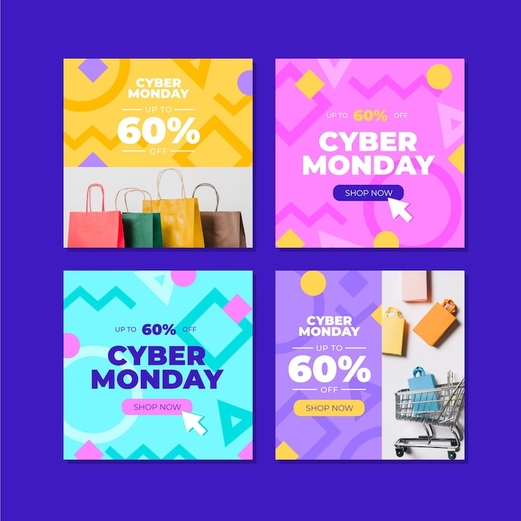 Vettore gratuito raccolta di post di instagram di cyber lunedì