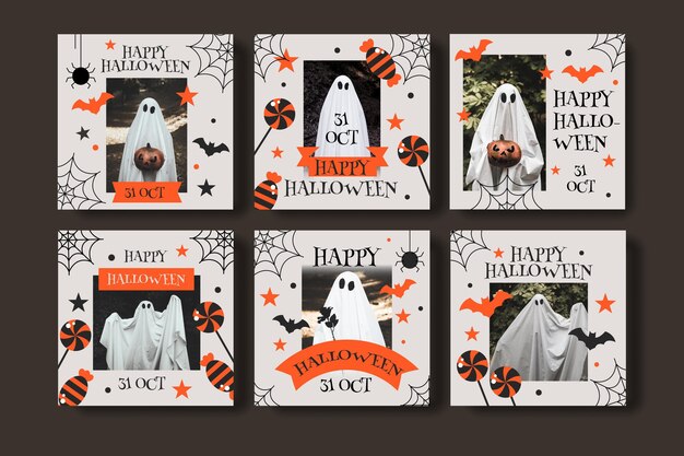 Raccolta di post di instagram di halloween piatto con foto