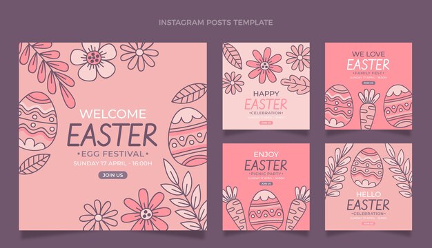 Raccolta di post di instagram di pasqua disegnata a mano