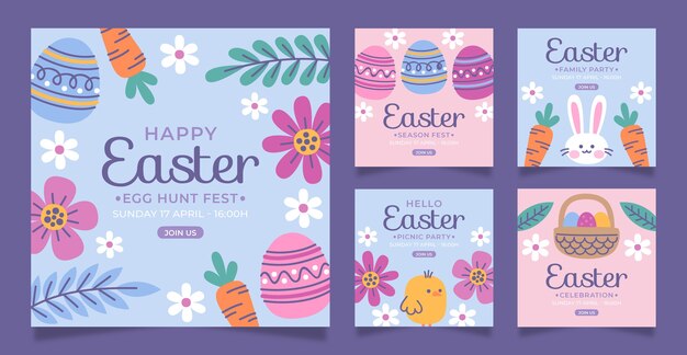 Raccolta di post di instagram di pasqua disegnata a mano