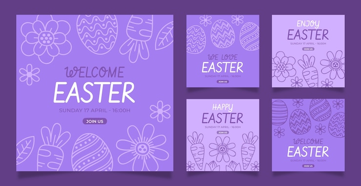 Vettore gratuito raccolta di post di instagram di pasqua disegnata a mano