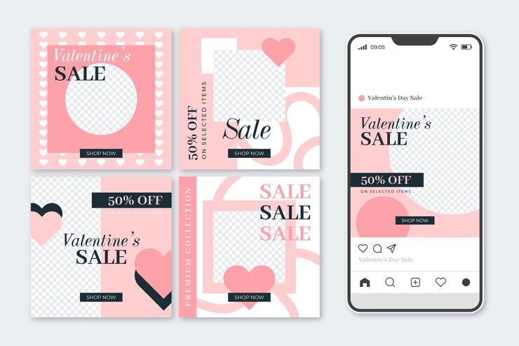 Vettore gratuito raccolta di post di instagram di san valentino