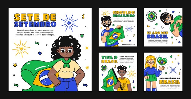 Raccolta di post di instagram disegnati a mano per la celebrazione del sete de setembro