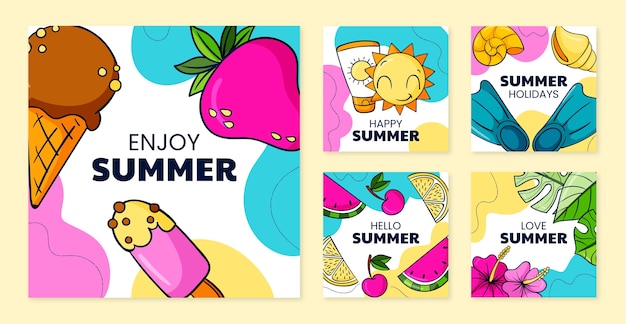 Raccolta di post di instagram estivi disegnati a mano