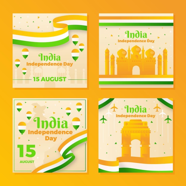 Raccolta di post di Instagram per il giorno dell'indipendenza dell'India sfumata