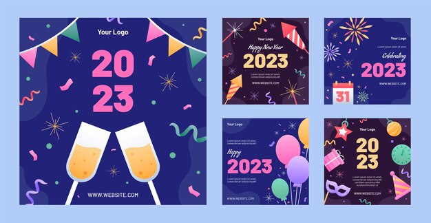 Raccolta di post di instagram per la celebrazione del nuovo anno