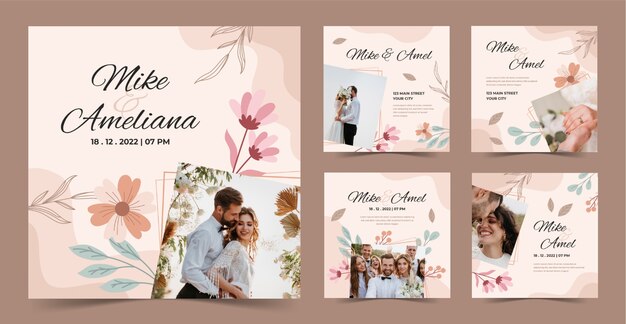 Raccolta di post di instagram per la cerimonia di matrimonio
