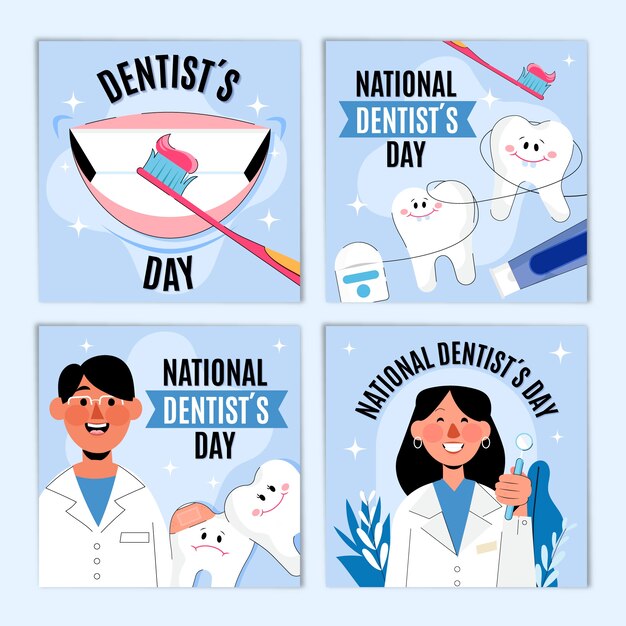 Raccolta di post di instagram per la giornata del dentista nazionale piatta