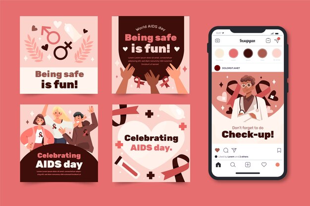 Raccolta di post di instagram per la giornata mondiale dell'AIDS piatta