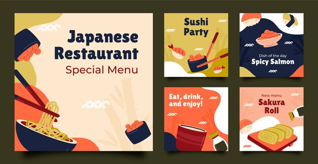 Raccolta di post di Instagram per un ristorante giapponese tradizionale