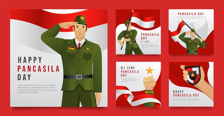 Vettore gratuito raccolta di post instagram del giorno pancasila sfumato