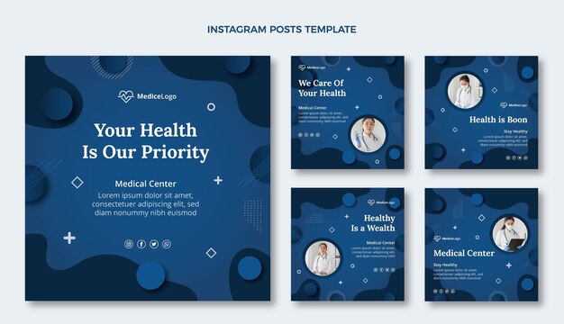 Raccolta di post instagram medici piatti Flat