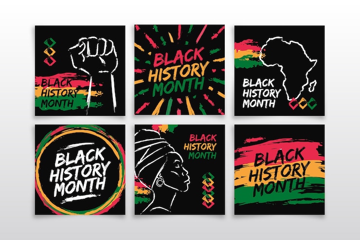 Vettore gratuito raccolta di post instagram mese di storia nera disegnata a mano