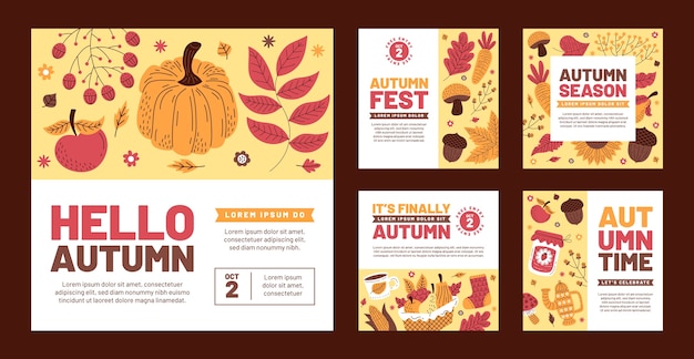 Raccolta di post instagram piatti per la celebrazione dell'autunno