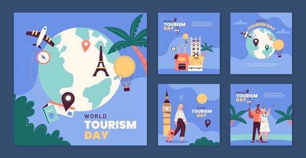 Raccolta di post instagram piatti per la celebrazione della giornata mondiale del turismo