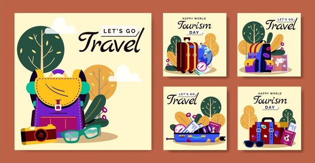 Raccolta di post instagram piatti per la celebrazione della giornata mondiale del turismo