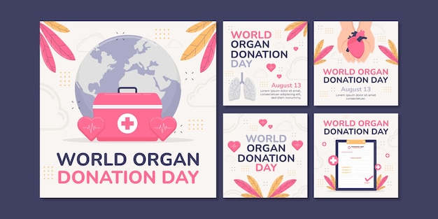Raccolta di post instagram piatti per la giornata mondiale della donazione di organi
