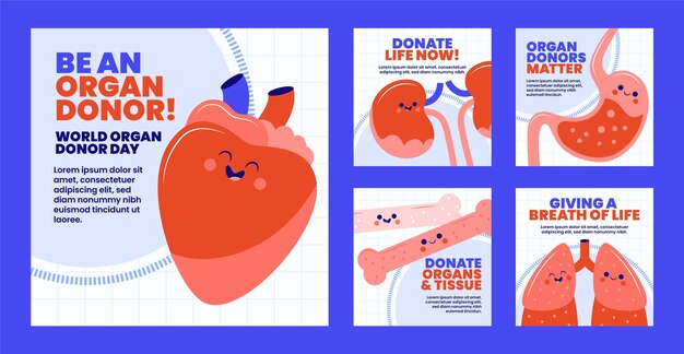 Raccolta di post instagram piatti per la giornata mondiale della donazione di organi
