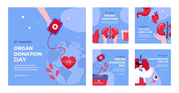 Raccolta di post instagram piatti per la giornata mondiale della donazione di organi