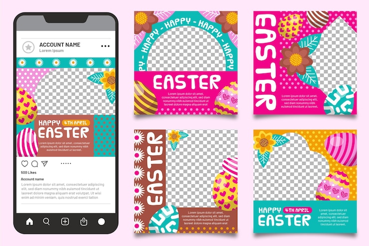 Vettore gratuito raccolta di post instagram piatto pasqua