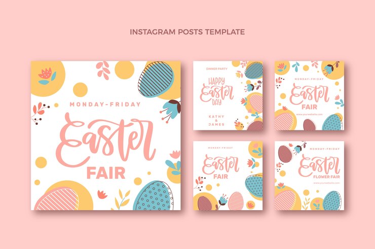 Vettore gratuito raccolta di post instagram piatto pasqua