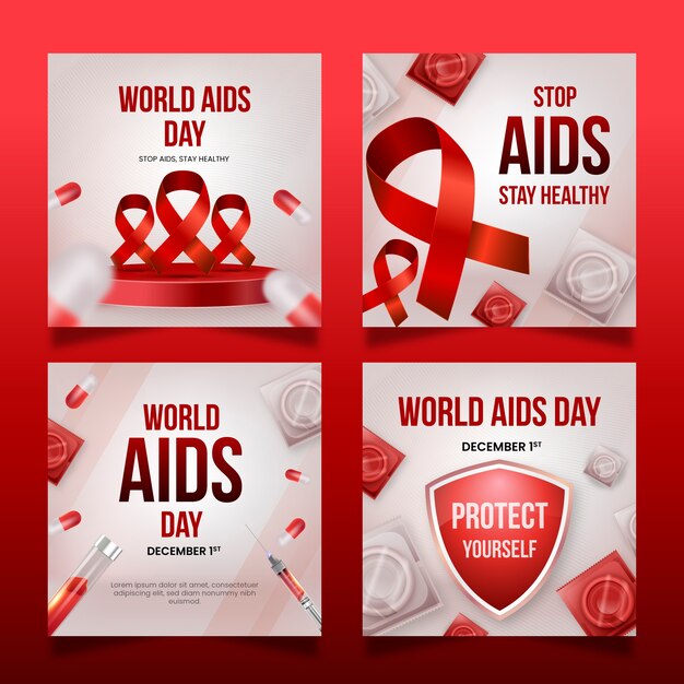 Raccolta di post instagram realistica per la giornata mondiale dell'AIDS