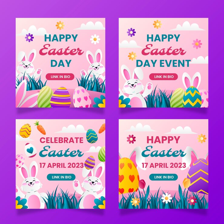 Vettore gratuito raccolta di post instagram realistici per la celebrazione della pasqua