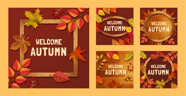 Raccolta di post instagram realistici per la celebrazione della stagione autunnale