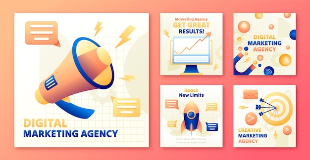 Raccolta di post instagram sfumati per agenzia di marketing