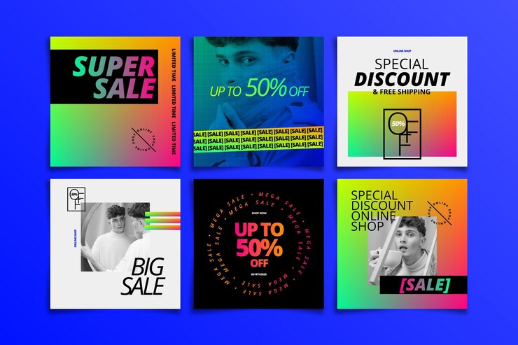 Vettore gratuito raccolta di post instagram vendita sfumata con foto
