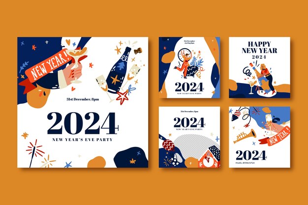 Raccolta di post piatti su Instagram per la celebrazione del nuovo anno 2024