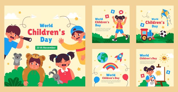 Raccolta di post piatti su Instagram per la celebrazione della giornata mondiale dei bambini