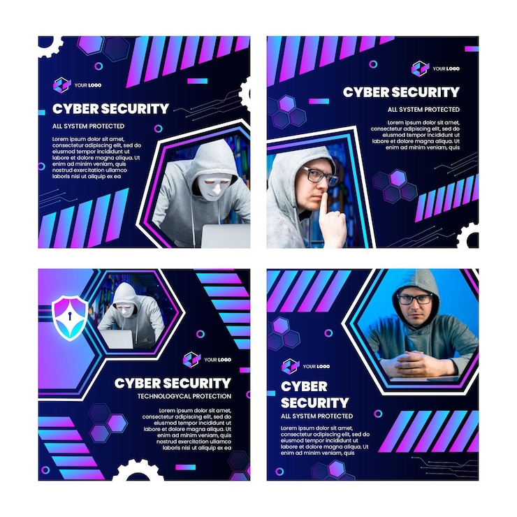 Vettore gratuito raccolta di post su instagram di sicurezza informatica