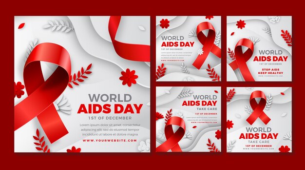 Raccolta di post su instagram per la giornata mondiale dell'AIDS in stile carta