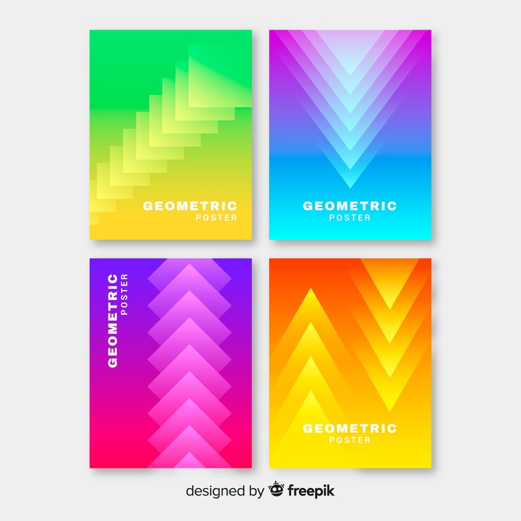 Vettore gratuito raccolta di poster sfumatura colorata geometrica