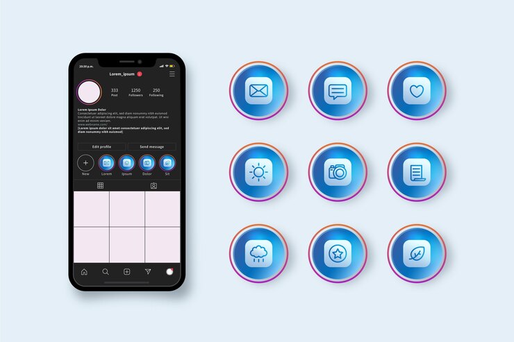 Vettore gratuito raccolta di punti salienti di instagram gradiente