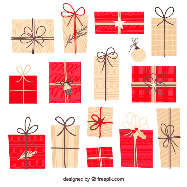 Vettore gratuito raccolta di regalo di natale in design piatto