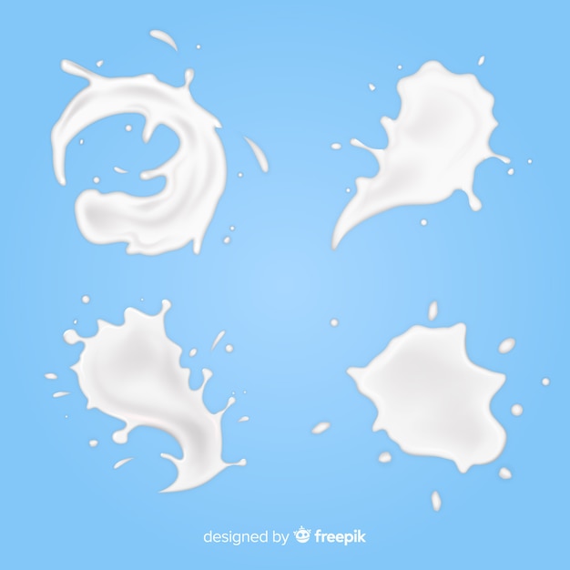 Raccolta di schizzi di latte realistico