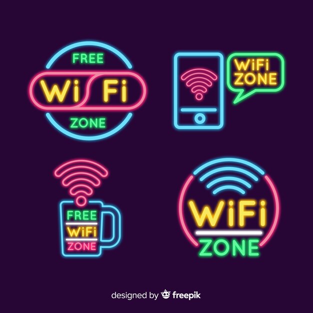 Raccolta di segno di wifi gratuito al neon