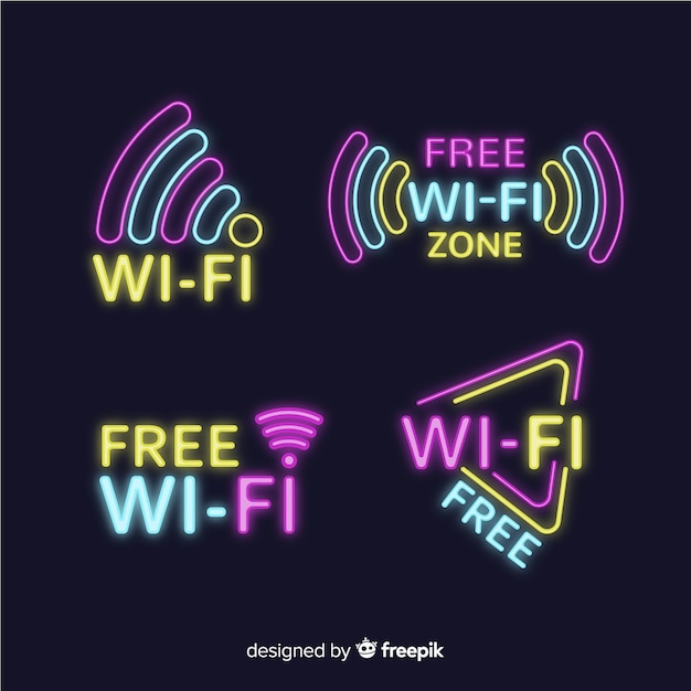 Raccolta di segno di wifi gratuito al neon