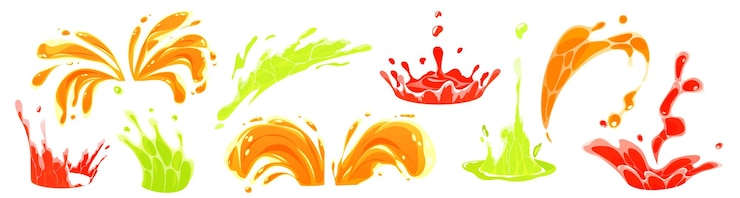 Vettore gratuito raccolta di spruzzi di succo di frutta con movimento liquido
