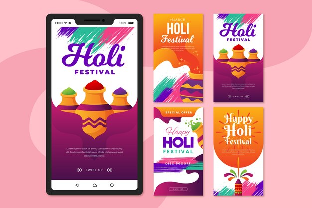Raccolta di storie di instagram del festival di holi