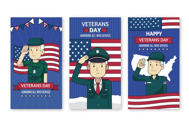 Raccolta di storie di instagram del giorno dei veterani disegnate a mano