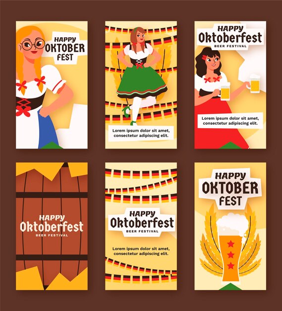 Raccolta di storie di instagram dell'oktoberfest dei cartoni animati