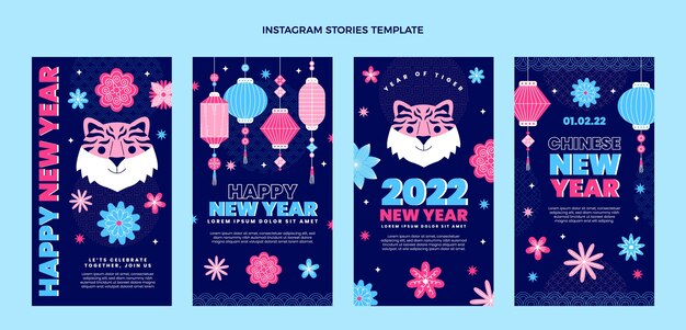 Raccolta di storie di instagram di capodanno cinese piatto