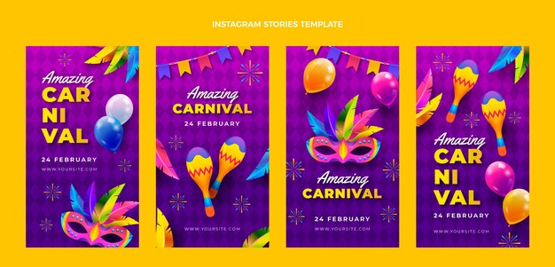 Raccolta di storie di instagram di carnevale sfumato