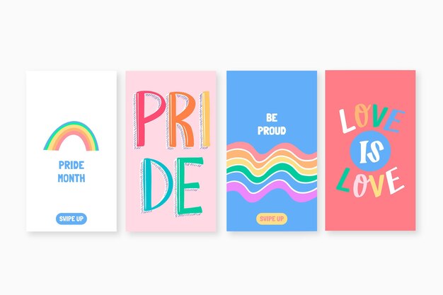 Raccolta di storie di instagram di giorno dell'orgoglio disegnato a mano