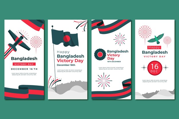 Raccolta di storie di instagram di giorno della vittoria del Bangladesh piatto disegnato a mano