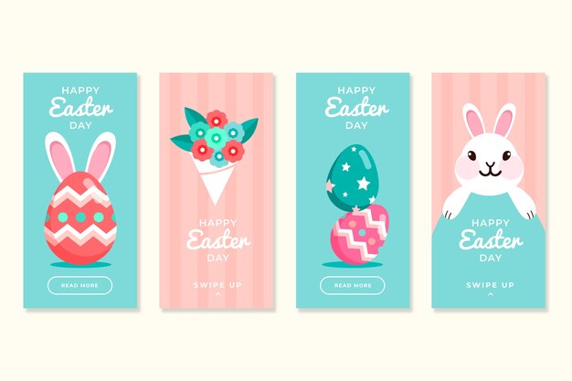 Raccolta di storie di instagram di giorno di Pasqua con il coniglietto