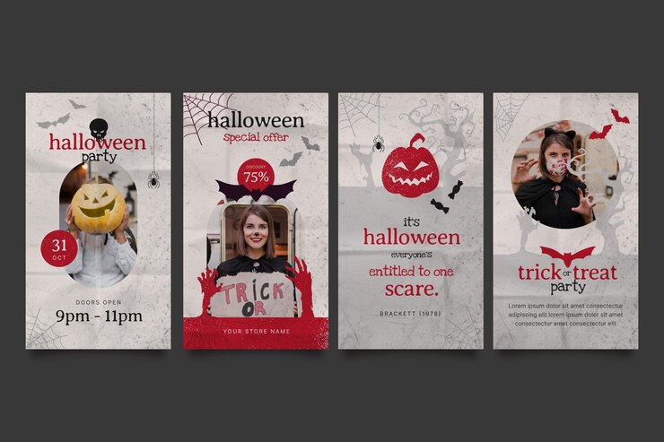 Vettore gratuito raccolta di storie di instagram di halloween sfumato con foto